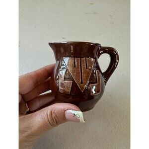 Native American Sioux Pottery Mini Creamer Pitcher Glazed Signed Faith Swan